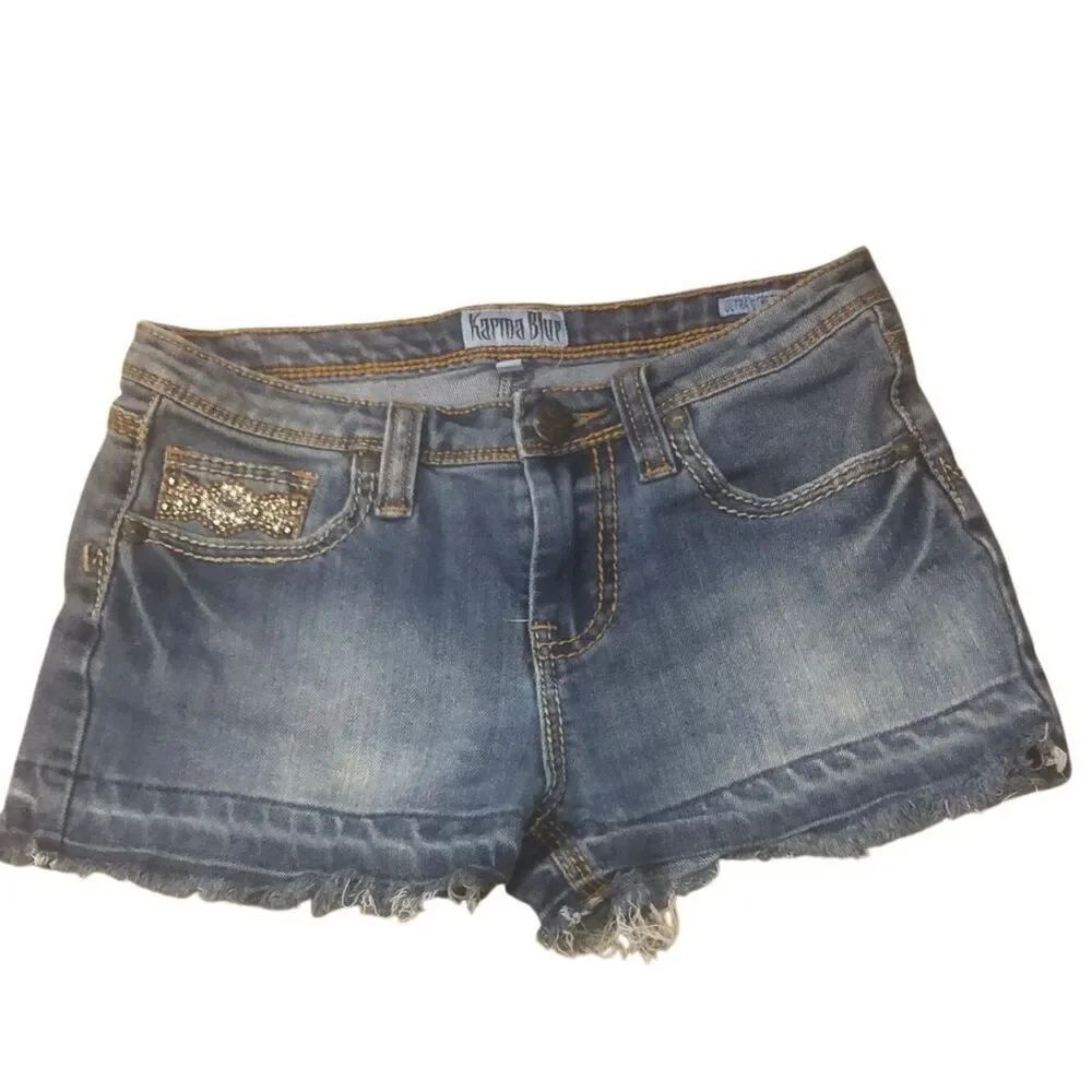 Karma Blue girls denim light bling shorts size 12